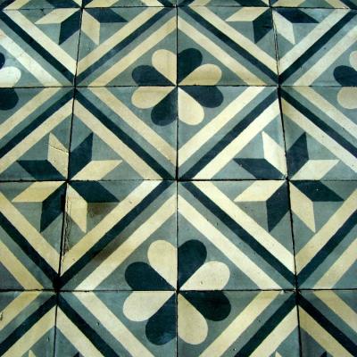 13.25m2+ antique black, white and grey carreaux de ciments tiles - classical tessellation