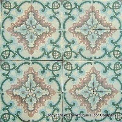 16.5m2+ / 177 sq ft - Antique French Art Nouveau ceramic floor c.1900