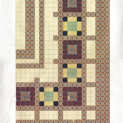 16.75m2 French ceramic floor featuring six different tiles c.1900-1930