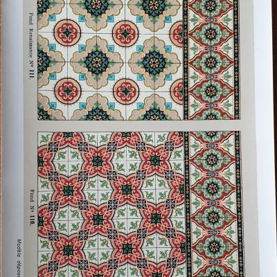 c.12m2 to 17m2 antique Maubeuge ceramic floor with rich double borders