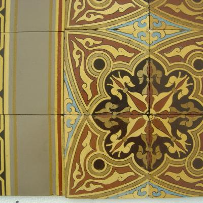 3m2 antique Boch Freres moorish themed tiles with borders c.1860