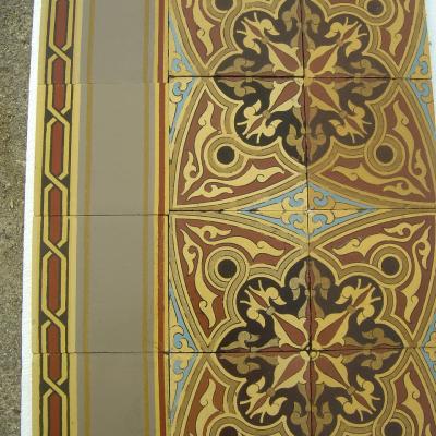 3m2 antique Boch Freres moorish themed tiles with borders c.1860