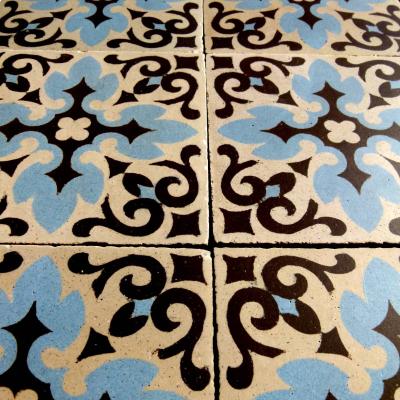 17.25m2 / 185 sq ft triple border Boch Freres ceramic encaustic floor c.1910