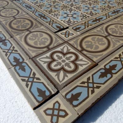 17.25m2 / 185 sq ft triple border Boch Freres ceramic encaustic floor c.1910