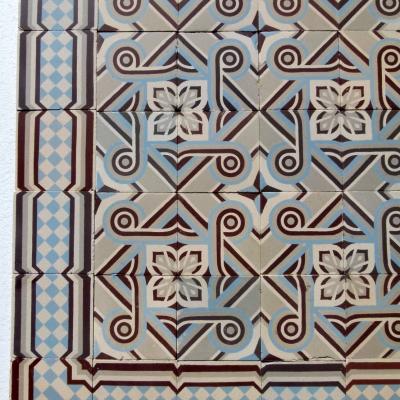 10.2m2 Octave Colozier ceramic encaustic floor with harlequin borders - 1913