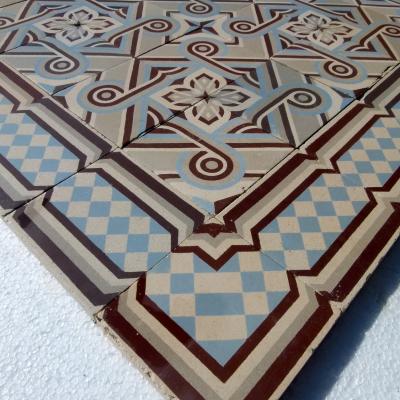 10.2m2 Octave Colozier ceramic encaustic floor with harlequin borders - 1913