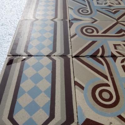 10.2m2 Octave Colozier ceramic encaustic floor with harlequin borders - 1913