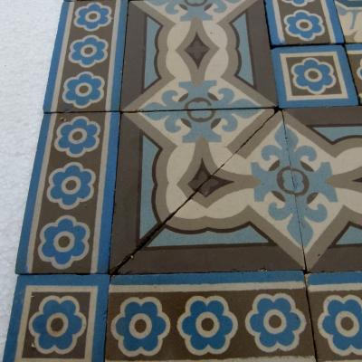 15m2 Antique Belgian ceramic encaustic floor - early 20th century