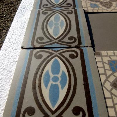 12.7m2+ / 137 sq ft antique French ceramic damier floor with ornate borders c.1920