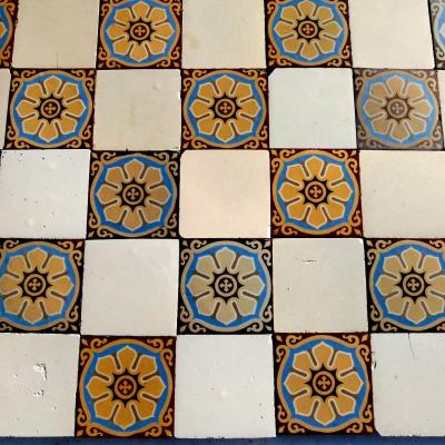 8m2+ antique French ceramic damier floor c.1913-1920