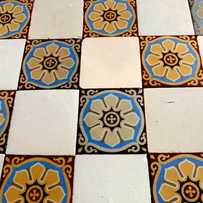 8m2+ antique French ceramic damier floor c.1913-1920