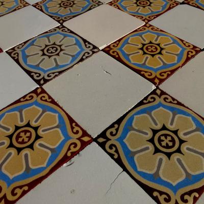 8m2+ antique French ceramic damier floor c.1913-1920