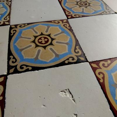 8m2+ antique French ceramic damier floor c.1913-1920