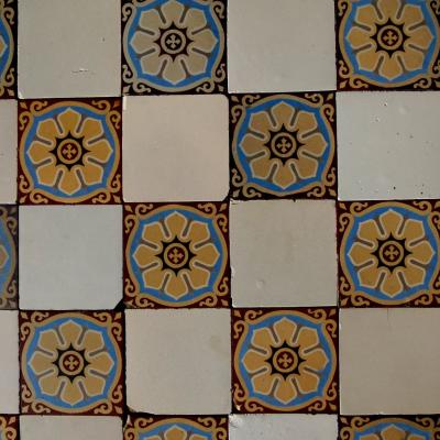 8m2+ antique French ceramic damier floor c.1913-1920