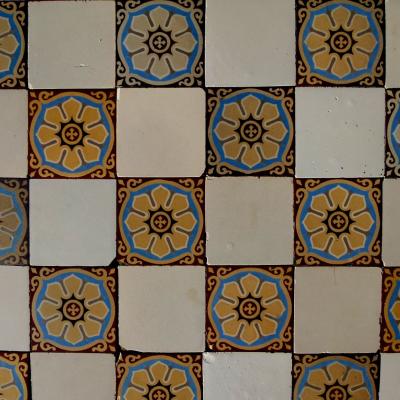 8m2+ antique French ceramic damier floor c.1913-1920