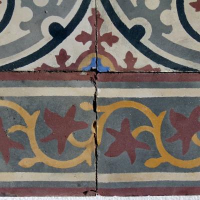 Small antique French carreaux de ciment floor with rich patina c.6m2