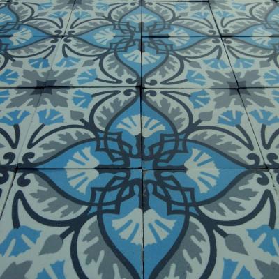 Large Belgian antique ceramic encaustic Ste Ghislaine floor