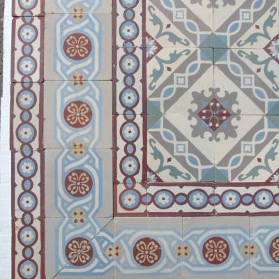 Beautiful period French ceramic encaustic floor with original triple border tiles