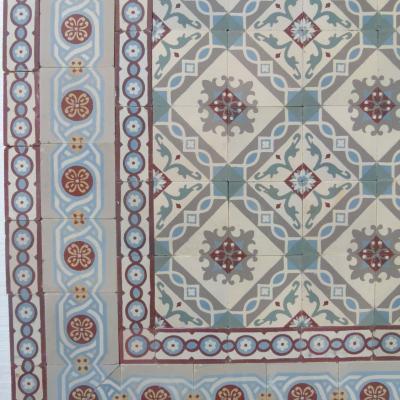 Beautiful period French ceramic encaustic floor with original triple border tiles