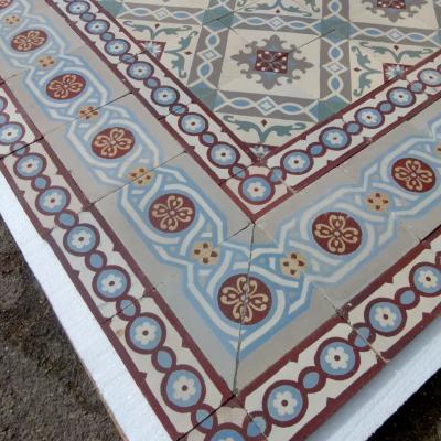 Beautiful period French ceramic encaustic floor with original triple border tiles