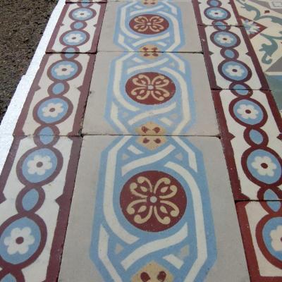 Beautiful period French ceramic encaustic floor with original triple border tiles