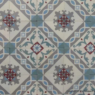 Beautiful period French ceramic encaustic floor with original triple border tiles