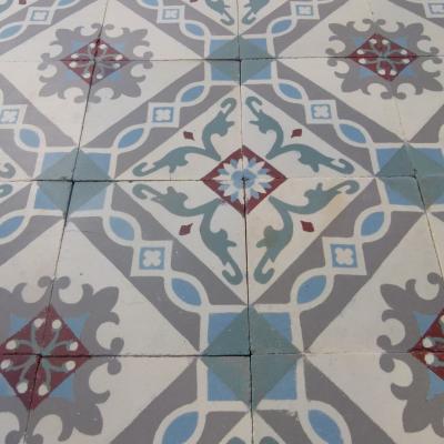 Beautiful period French ceramic encaustic floor with original triple border tiles