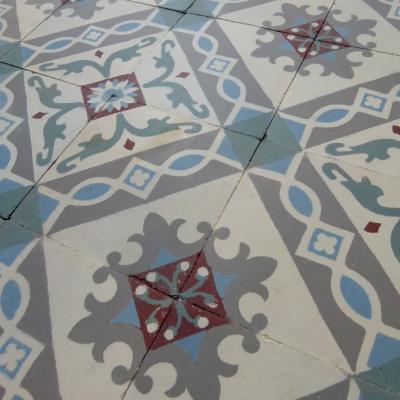 Beautiful period French ceramic encaustic floor with original triple border tiles