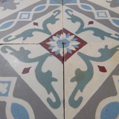 Beautiful period French ceramic encaustic floor with original triple border tiles