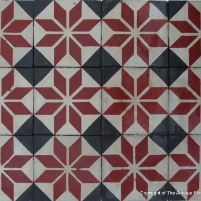 13m2 of antique French carreaux de ciments tiles – red and grey 