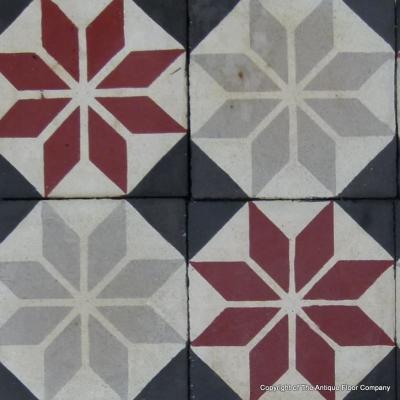 13m2 of antique French carreaux de ciments tiles – red and grey 