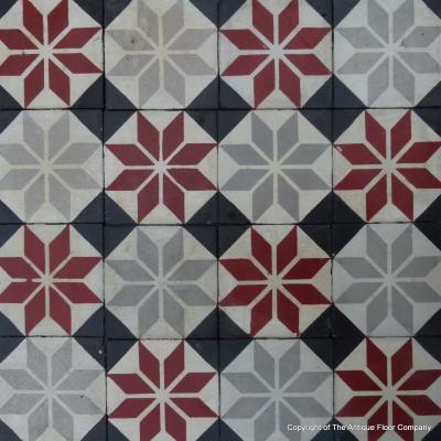 13m2 of antique French carreaux de ciments tiles – red and grey 