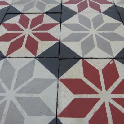 13m2 of antique French carreaux de ciments tiles – red and grey 