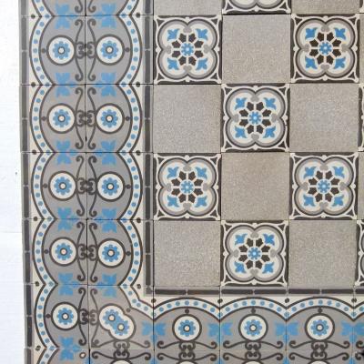 1930’s French ceramic floor with ornate double border