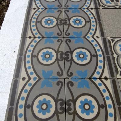 1930’s French ceramic floor with ornate double border