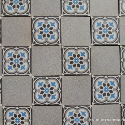 1930’s French ceramic floor with ornate double border