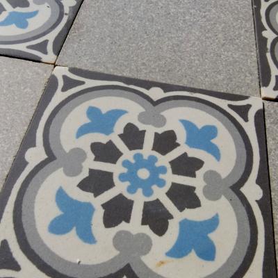 1930’s French ceramic floor with ornate double border