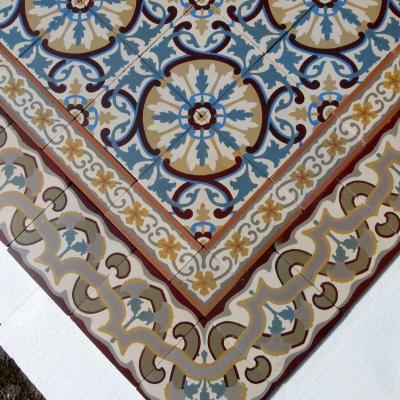 4m2 antique French ceramic floor with same size and half size borders