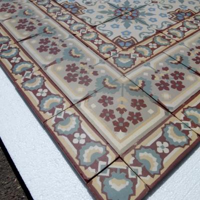 Pretty antique ceramic French floor with triple borders c.1900-1920