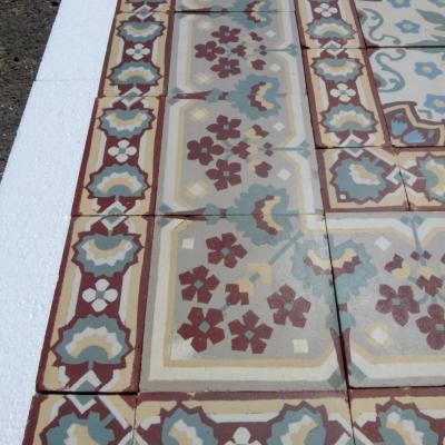 Pretty antique ceramic French floor with triple borders c.1900-1920