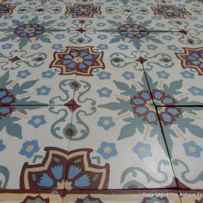 Pretty antique ceramic French floor with triple borders c.1900-1920
