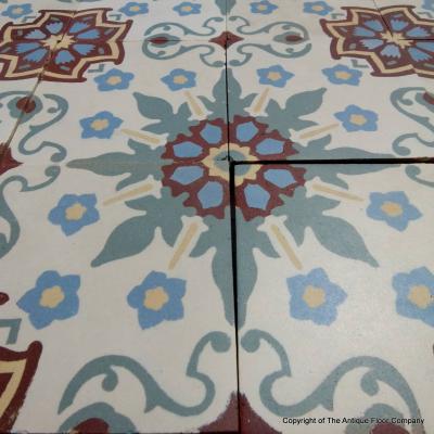 Pretty antique ceramic French floor with triple borders c.1900-1920