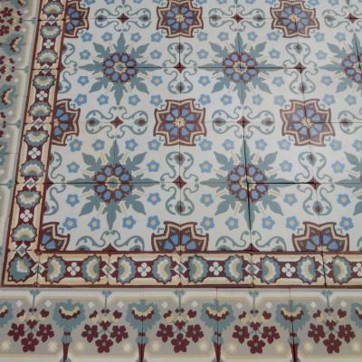 Pretty antique ceramic French floor with triple borders c.1900-1920