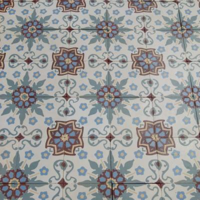 Pretty antique ceramic French floor with triple borders c.1900-1920