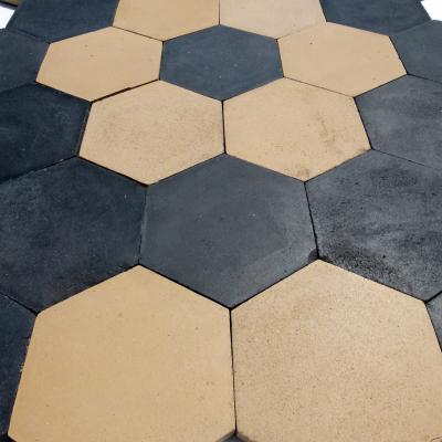 15m2+ / 160 sq ft of antique ceramic black and cream hexagon tiles c.1915-1920