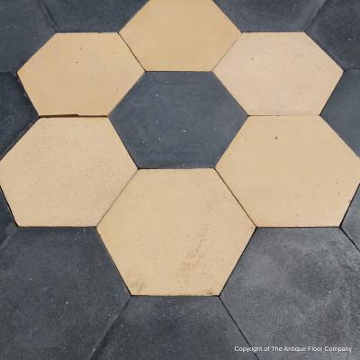 15m2+ / 160 sq ft of antique ceramic black and cream hexagon tiles c.1915-1920