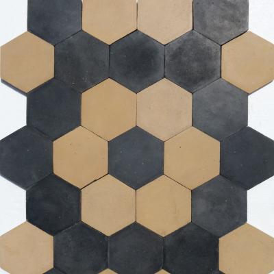 15m2+ / 160 sq ft of antique ceramic black and cream hexagon tiles c.1915-1920