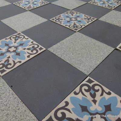 17m2+ antique ceramic French damier floor with single border frame