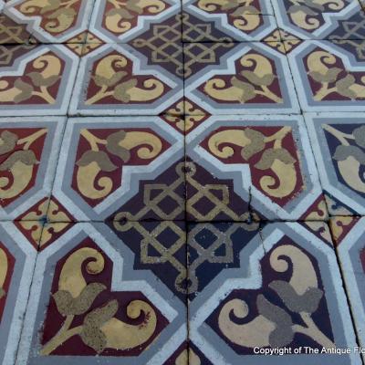 4.25m2 - Beautiful handmade Boch Freres ceramic floor tiles - late 19th Century