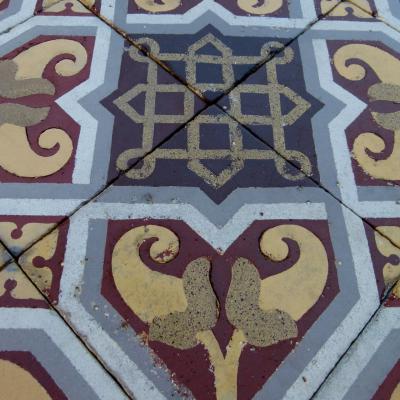 4.25m2 - Beautiful handmade Boch Freres ceramic floor tiles - late 19th Century